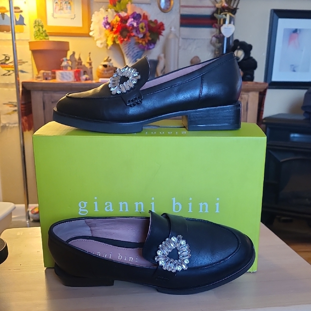 Gianni Bini Black Loafers with Sparkling Embellishment